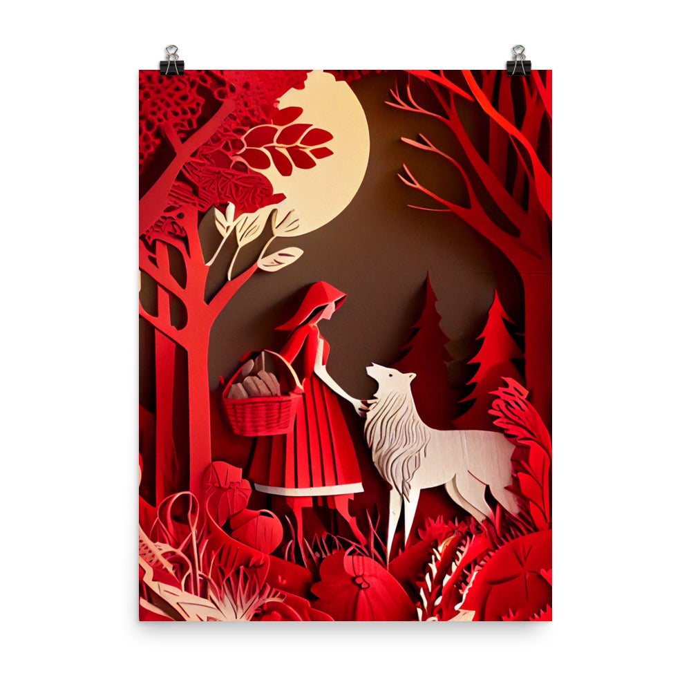 Enhanced Matte Paper Poster - Little Red Riding Hood in Paper Art