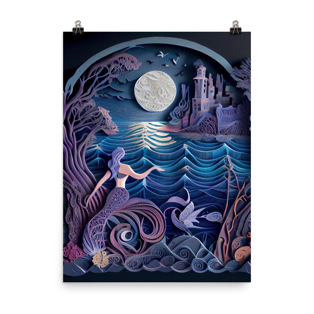 Enhanced Matte Paper Poster - Little Mermaid in Paper Art