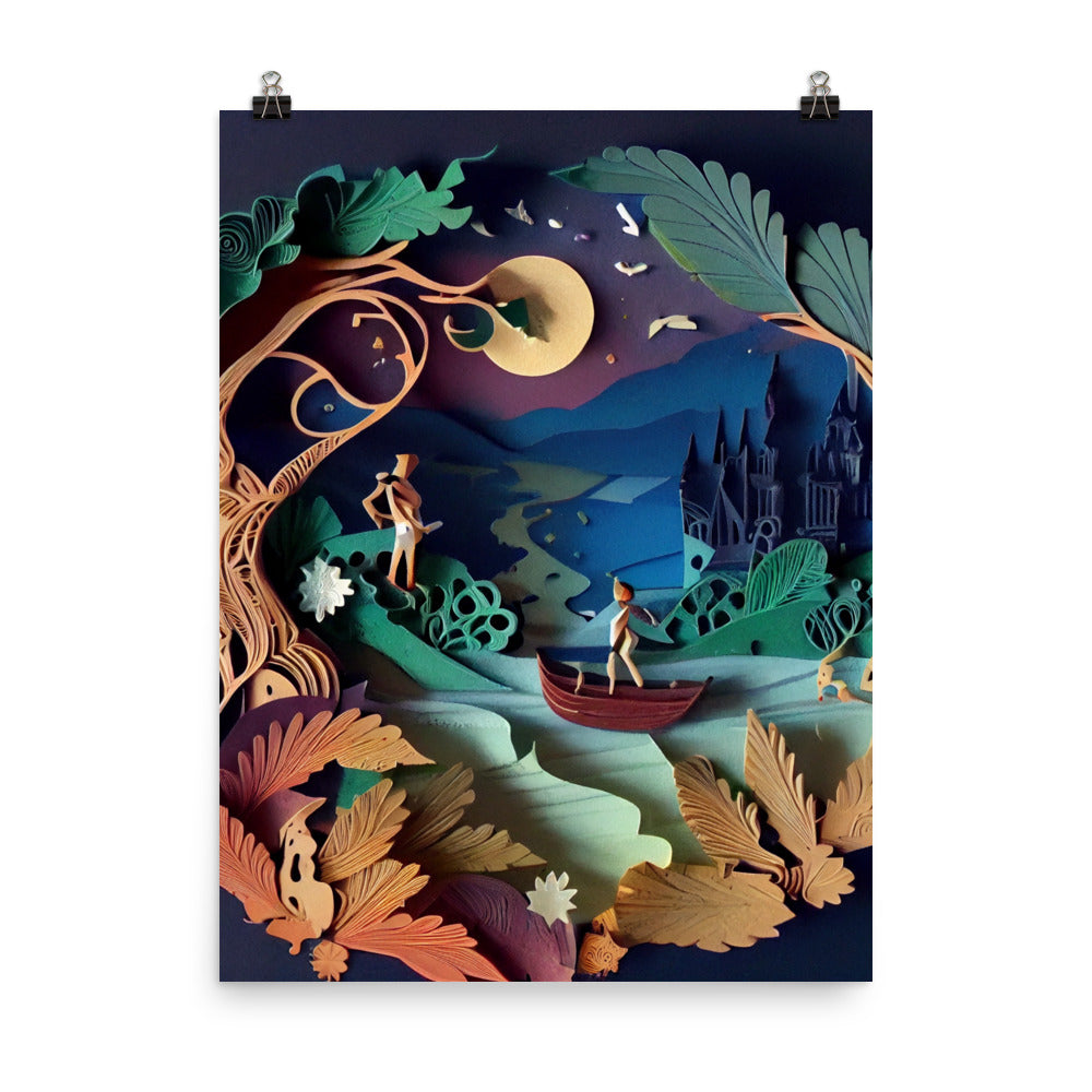 Enhanced Matte Paper Poster - Paper Art Fairy Tale Scene