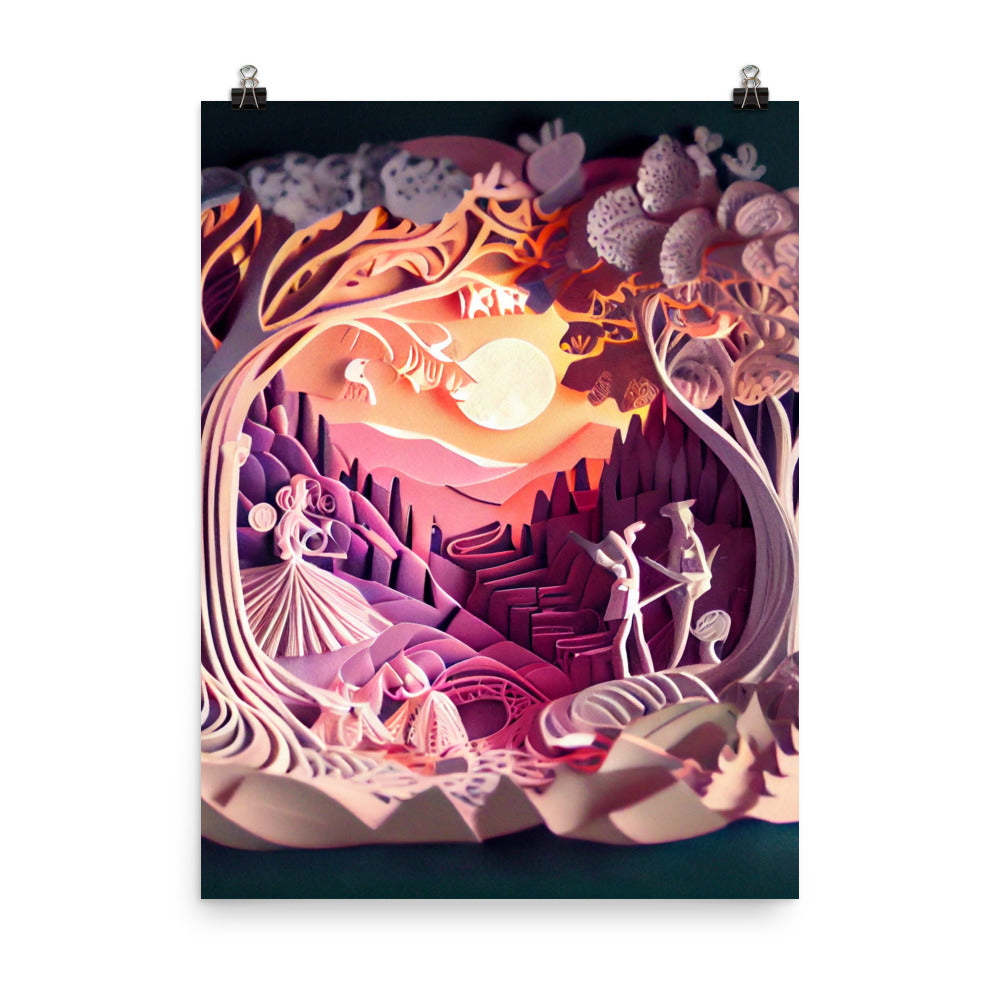 Enhanced Matte Paper Poster - Fairy Tale Scene in Paper Art