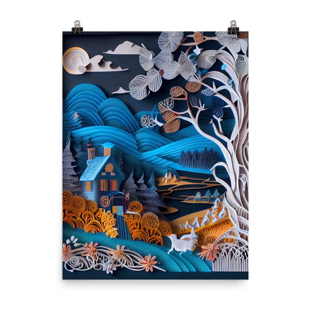 Enhanced Matte Paper Poster - Fairy Tale Scene in Paper Art