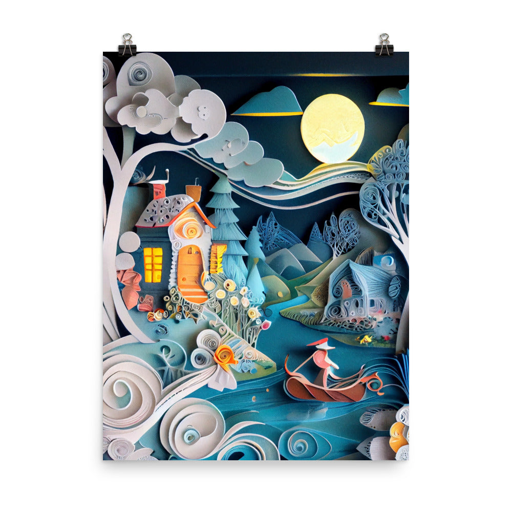 Enhanced Matte Paper Poster - Fairy Tale Scene in Paper Quilling Style