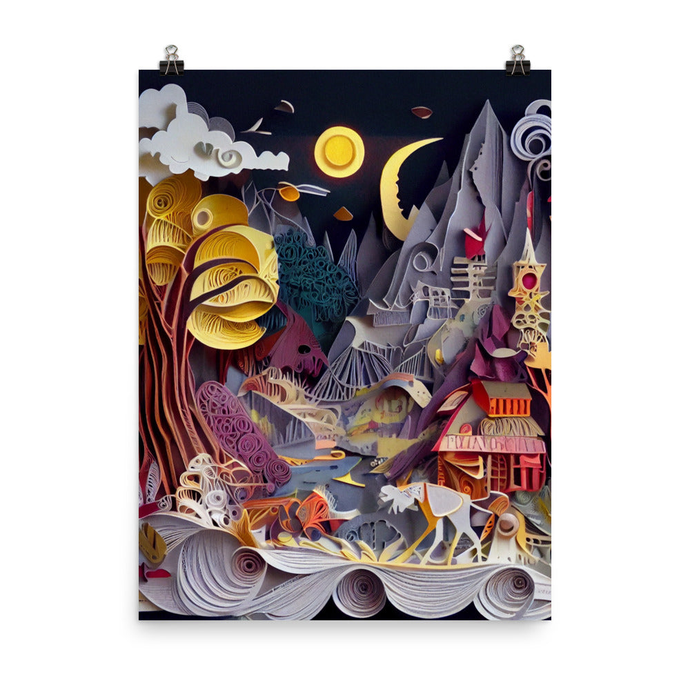 Enhanced Matte Paper Poster - Fairy Tale Scene in Paper Quilling Style
