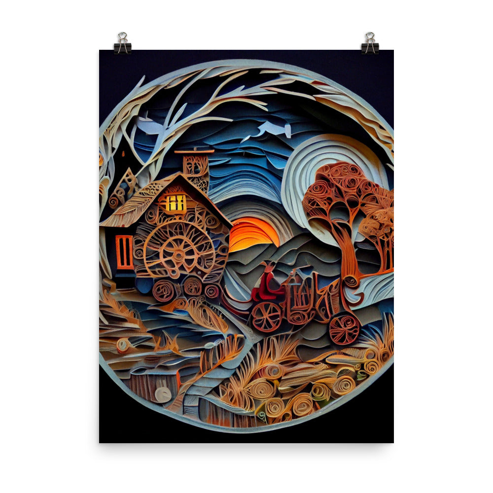 Enhanced Matte Paper Poster - Fairy Tale Scene in Paper Art