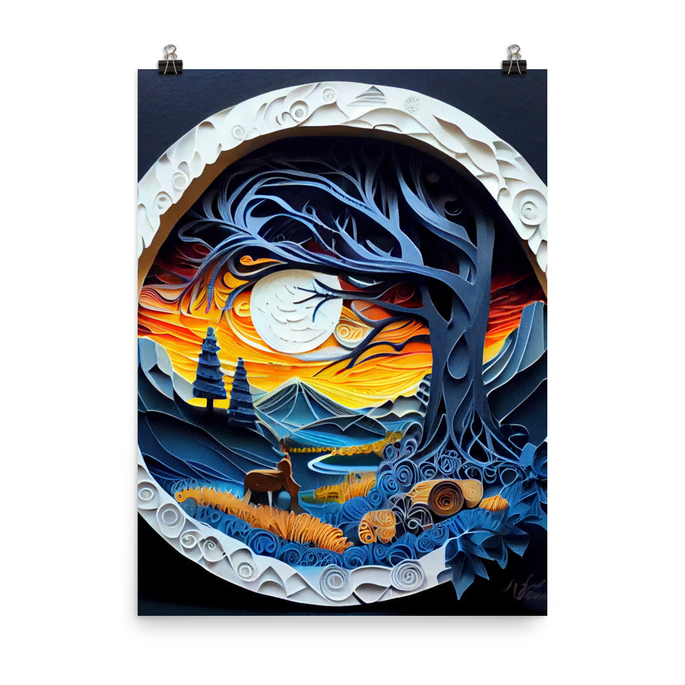 Enhanced Matte Paper Poster - Fairy Tale Scene in Paper Art