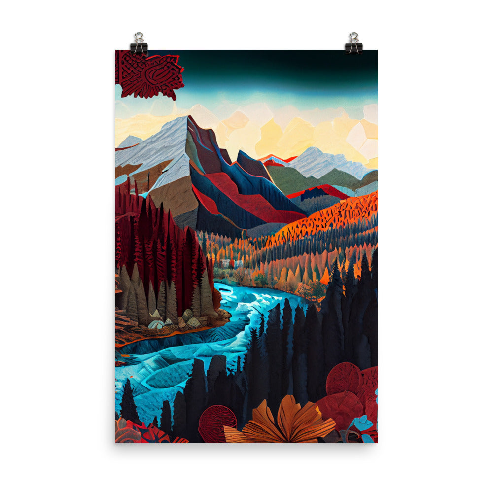 Enhanced Matte Paper Poster - Fall Mountain Scene in Paper Art