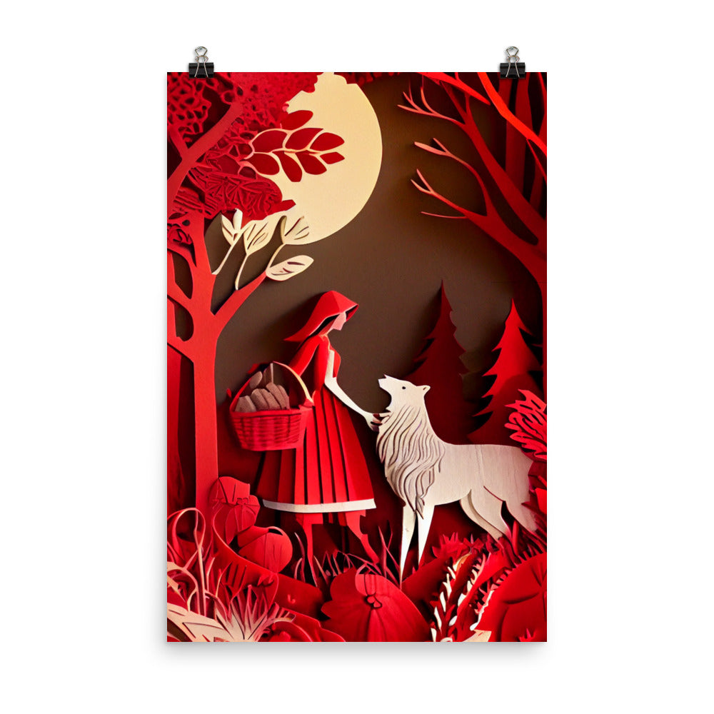 Enhanced Matte Paper Poster - Little Red Riding Hood in Paper Art