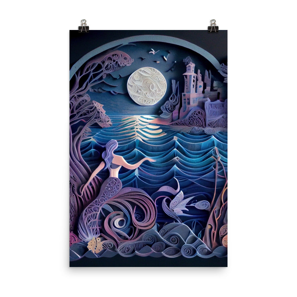Enhanced Matte Paper Poster - Little Mermaid in Paper Art