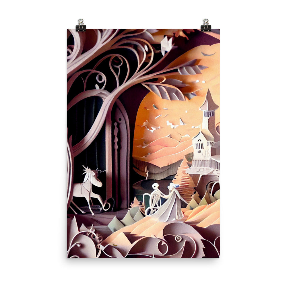 Enhanced Matte Paper Poster - Fairy Tale Scene in Paper Art