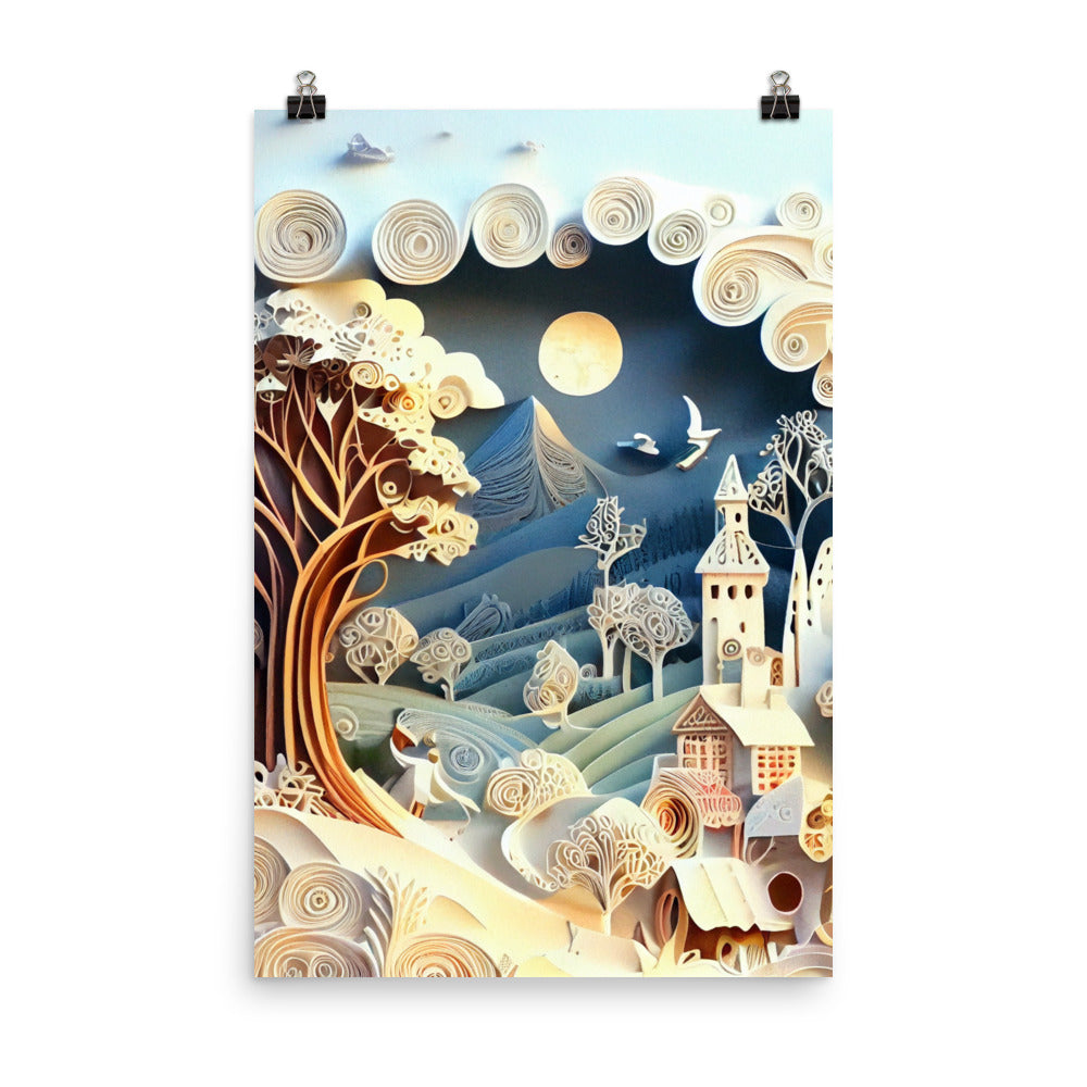 Enhanced Matte Paper Poster - Fairy Tale Scene in Paper Art