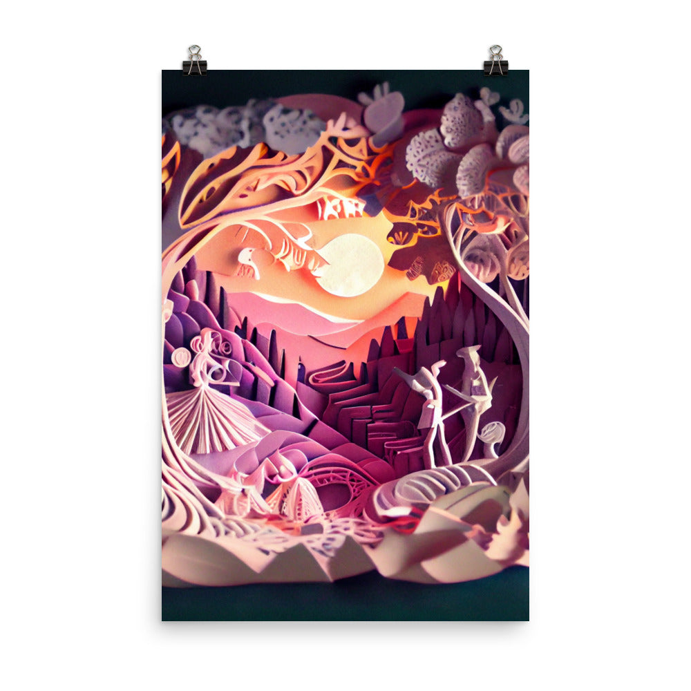 Enhanced Matte Paper Poster - Fairy Tale Scene in Paper Art