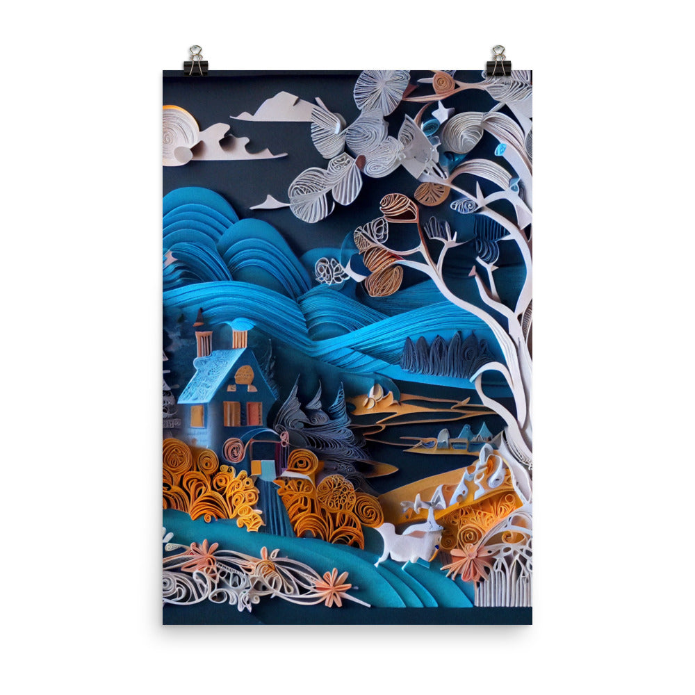 Enhanced Matte Paper Poster - Fairy Tale Scene in Paper Art