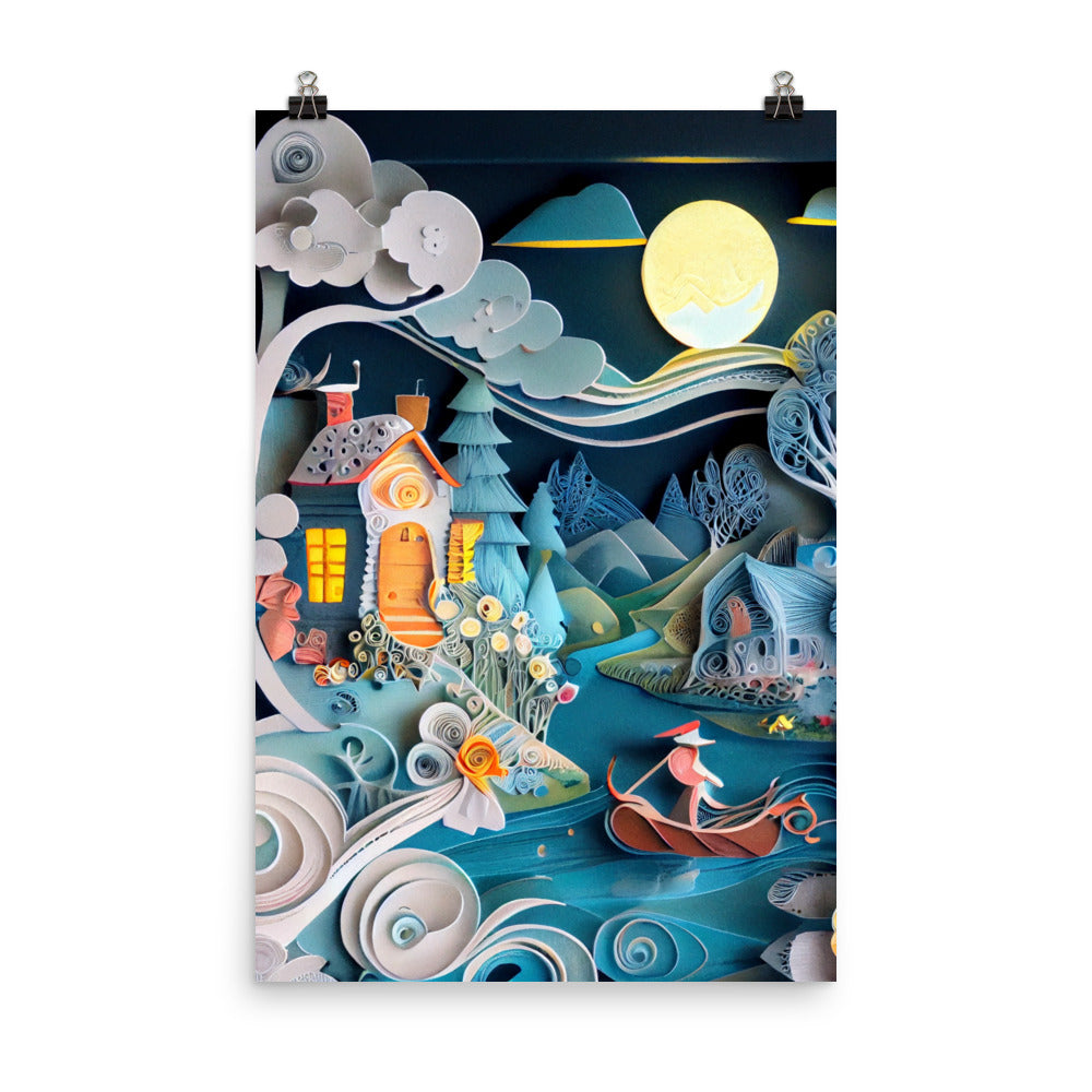 Enhanced Matte Paper Poster - Fairy Tale Scene in Paper Quilling Style