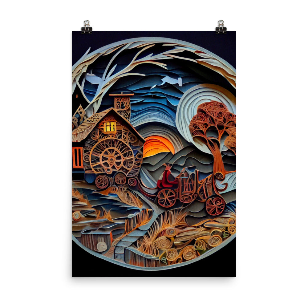 Enhanced Matte Paper Poster - Fairy Tale Scene in Paper Art