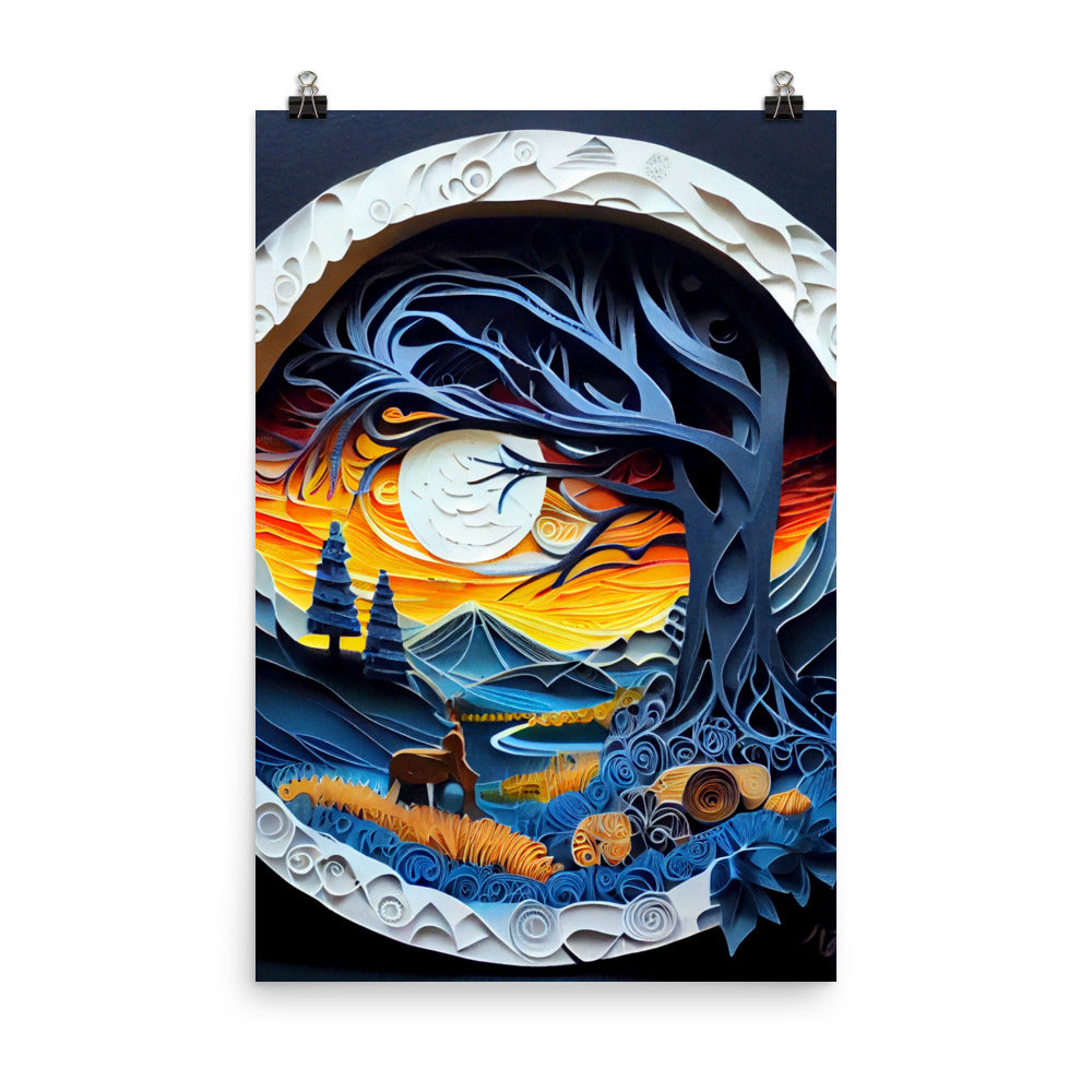Enhanced Matte Paper Poster - Fairy Tale Scene in Paper Art