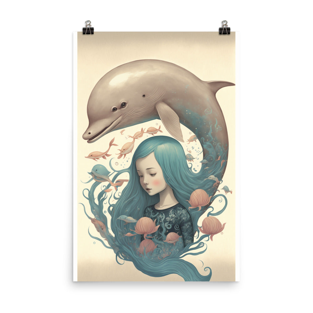 Enhanced Matte Paper Poster - Mermaid & Dolphin