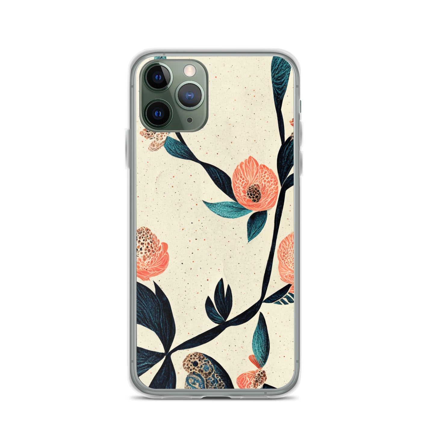 iPhone Case - Pink Floral on Speckled Ivory