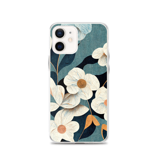 iPhone Case - White Floral on Muted Blues