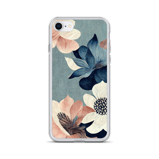 iPhone Case - Pink and White Flowers on Muted Blues