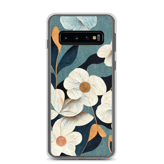 Samsung Case - White Floral on Muted Blues