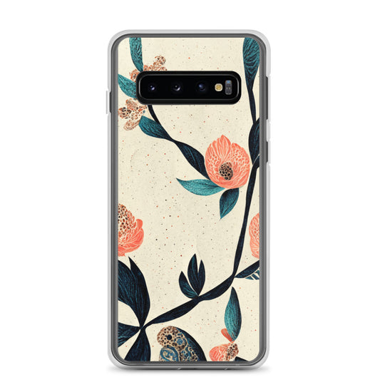 Samsung Case - Pink Floral on Speckled Ivory