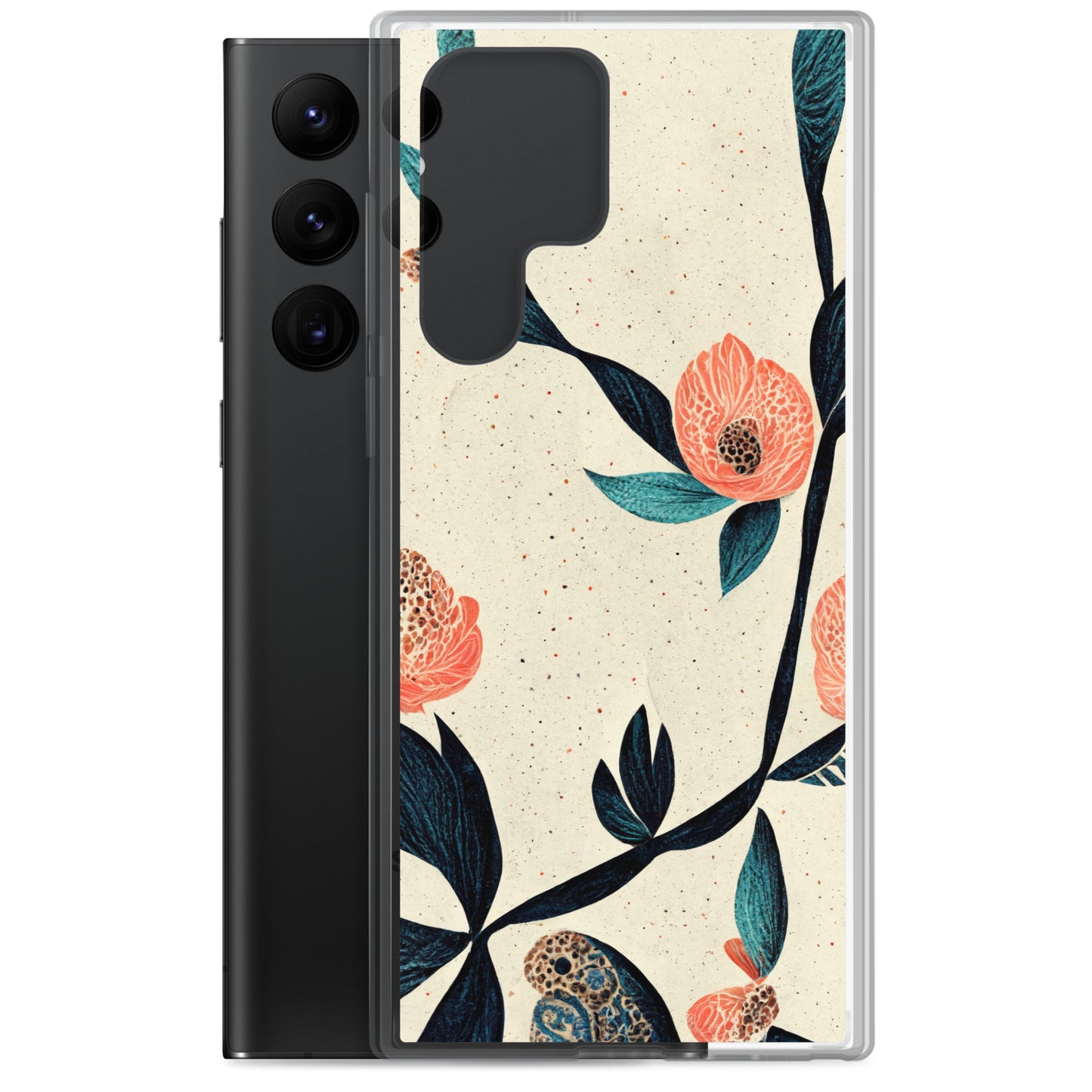 Samsung Case - Pink Floral on Speckled Ivory